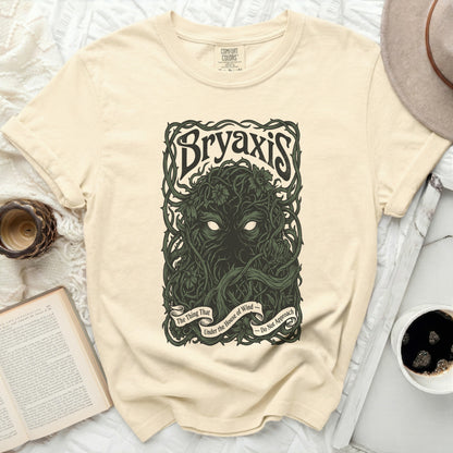 Bryaxis graphic tee with vines, flowers, and banner text.