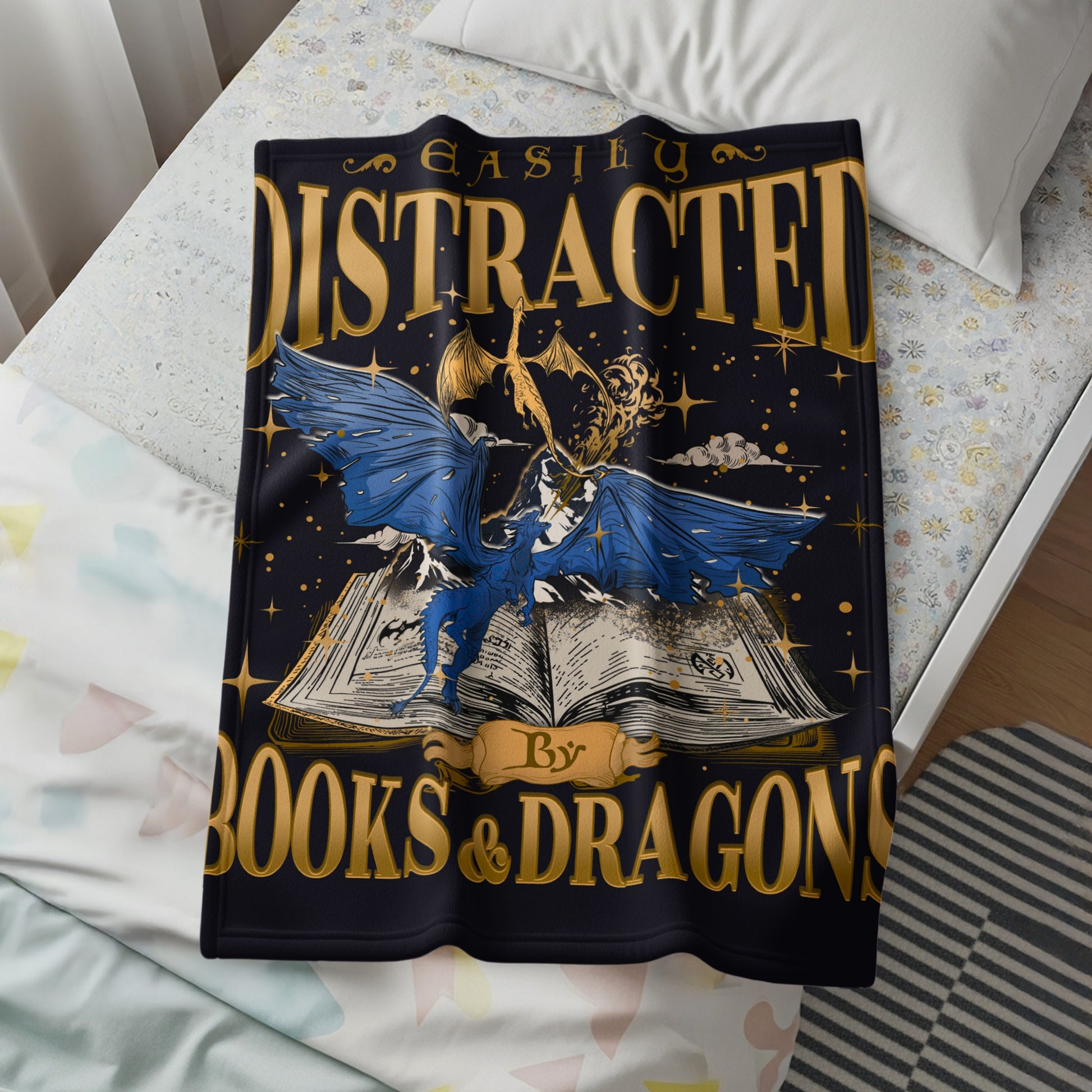 Easily Distracted by Books and Dragons blanket