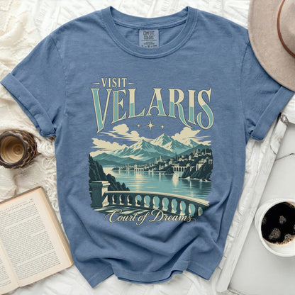 Visit Velaris Court of Dreams graphic t-shirt.