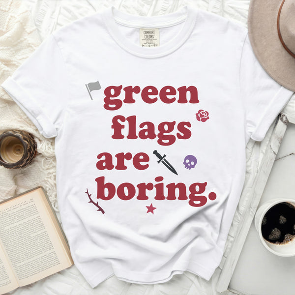 Green Flags Are Boring Tee in White