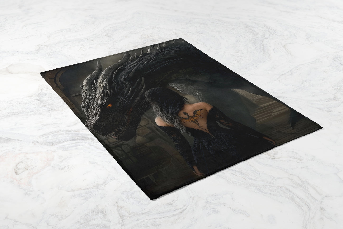 Dragon and Woman Fantasy Art Scene Blanket
