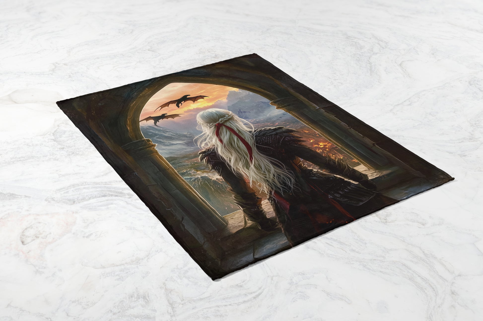 Dragon and Fantasy Warrior Art Blanket Product