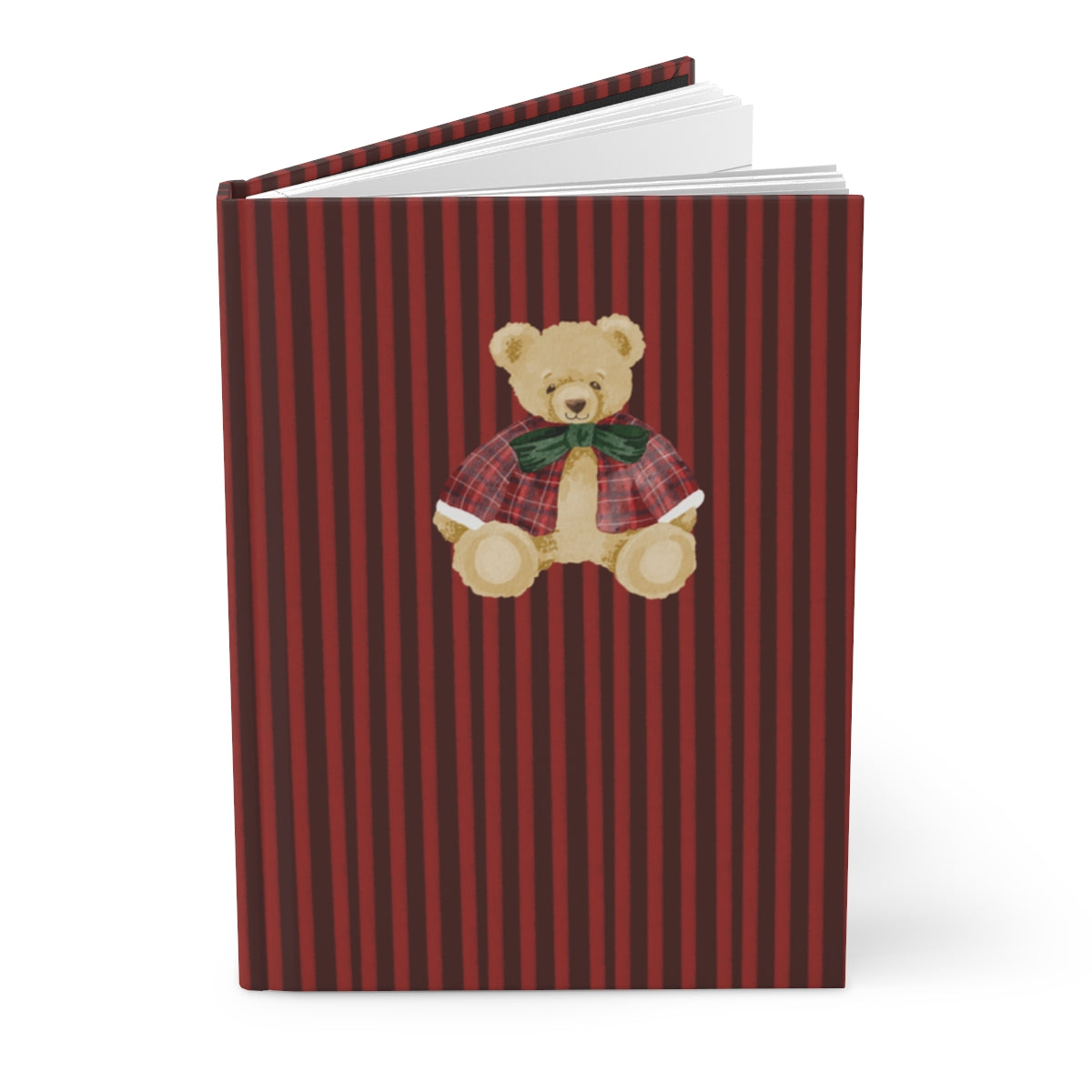Cute Teddy Bear Red Striped Hardcover Journal