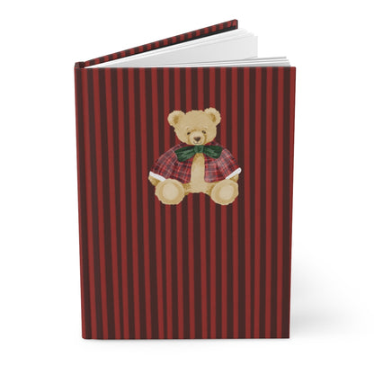 Cute Teddy Bear Red Striped Hardcover Journal