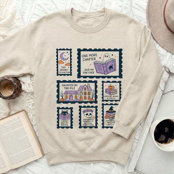Spooky Reader's Halloween Sweatshirt in Sand