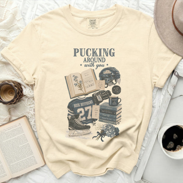 Pucking Around With You Hockey Romance Tee in Ivory