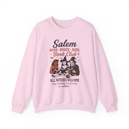 Salem Book Booze Bats Book Club Graphic Print Sweatshirt - MagicMerchEmporium