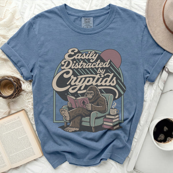 Easily Distracted Cryptid Reader Tee in Blue Jean