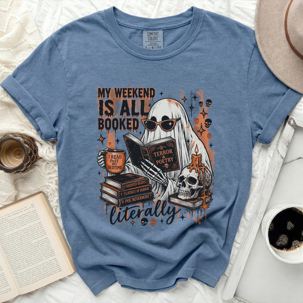 Spooky Reader Ghost Tee in Blue Jean
