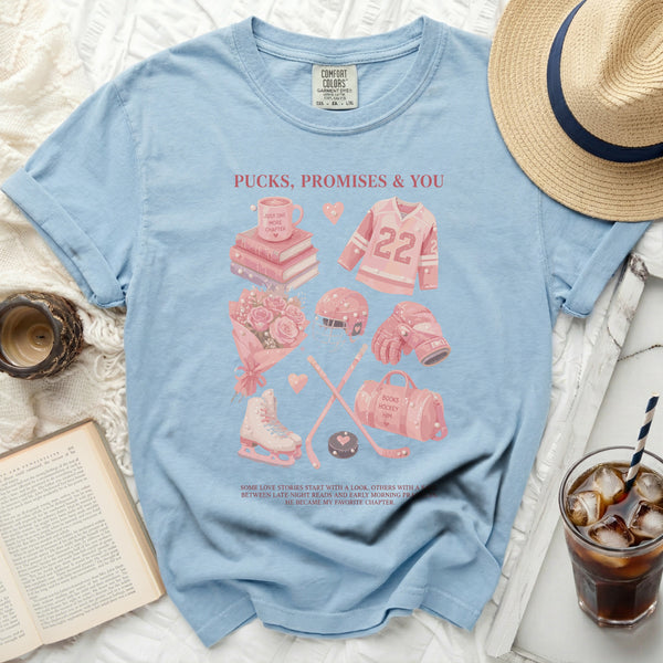 Pucks & Promises Love Story Tee in Chambray