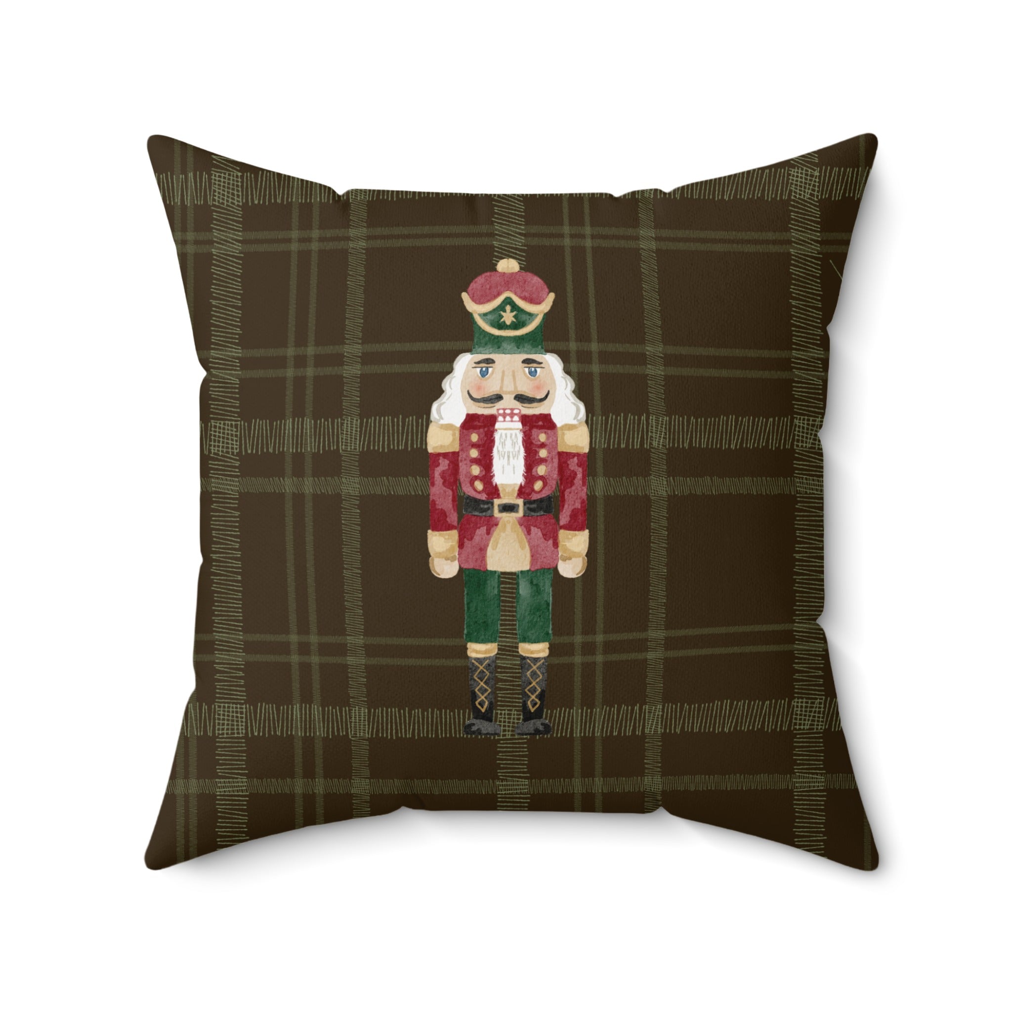Classic Nutcracker Design on Plaid Throw Pillow