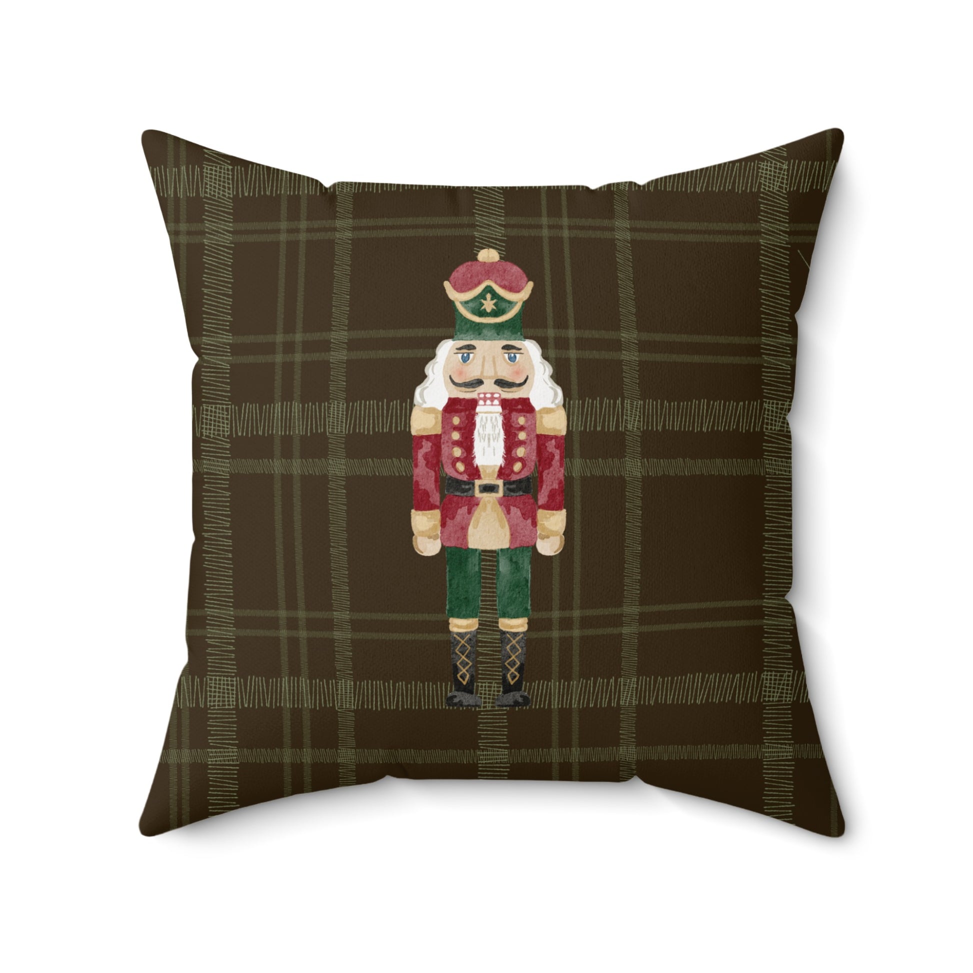Classic Nutcracker Design on Plaid Throw Pillow