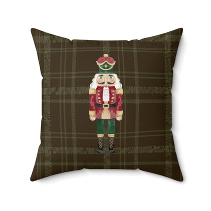 Classic Nutcracker Design on Plaid Throw Pillow