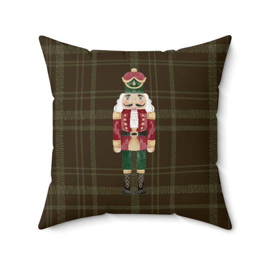 Classic Nutcracker Design on Plaid Throw Pillow