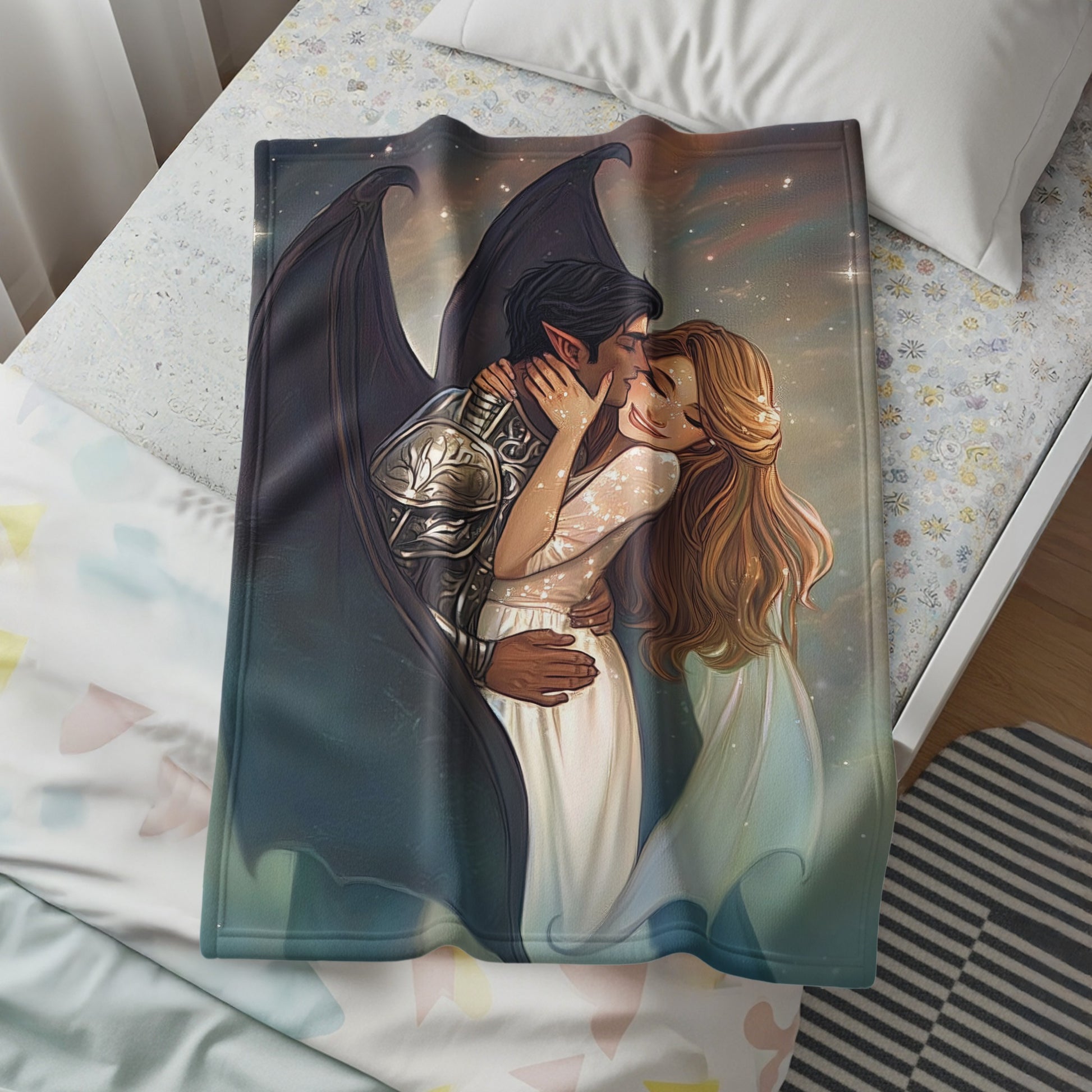 Enchanting Couple Embrace Fantasy Art Blanket