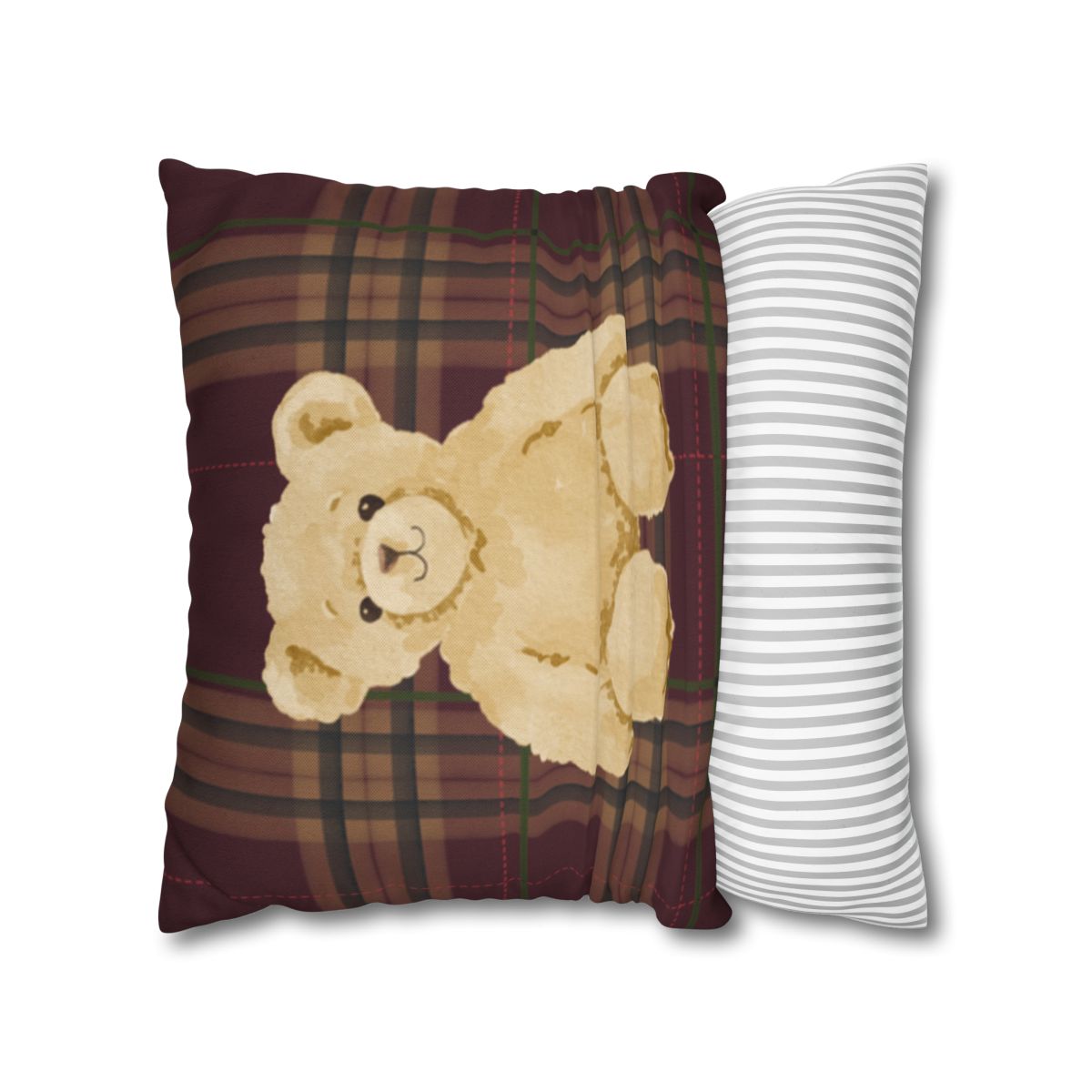 Cute Teddy Bear with Plaid and Stripes Pillow