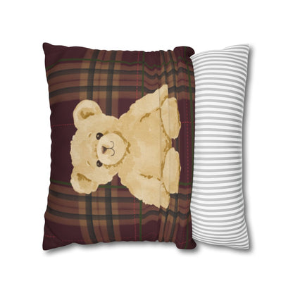Cute Teddy Bear with Plaid and Stripes Pillow