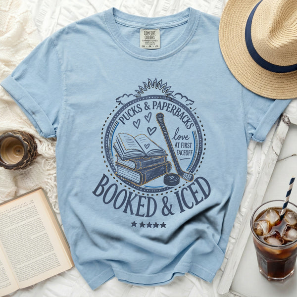 Booked & Iced Hockey & Books Tee in Chambray