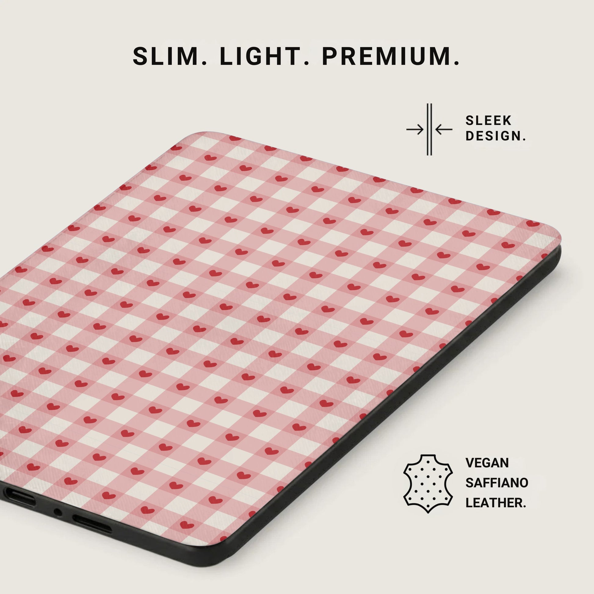 Pink Checkered and Hearts Slim and Light Tablet Cover