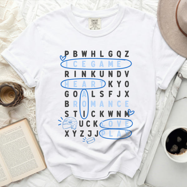 Ice Game Love & Goals Word Search Tee in White