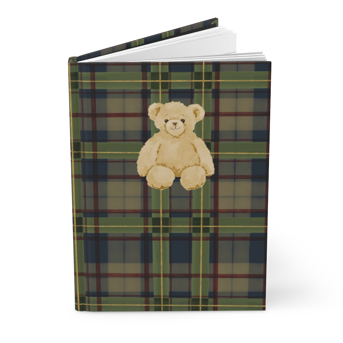 Plaid Patterned Journal with Cute Teddy Bear Design