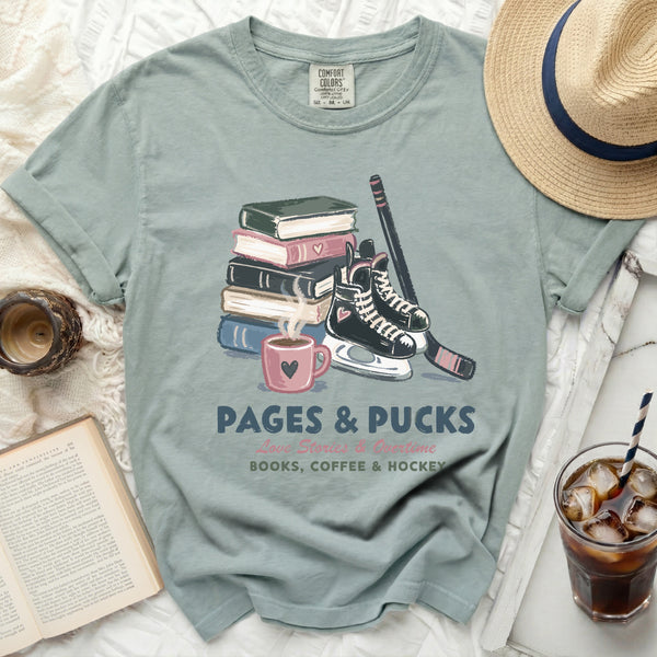 Pages & Pucks Hockey Fan Tee in Bay