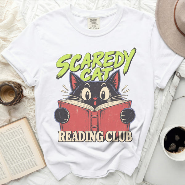 Scaredy Cat Reading Tee in White
