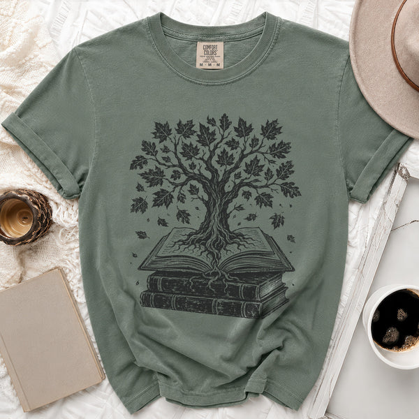 Literary Tree Tee in Moss