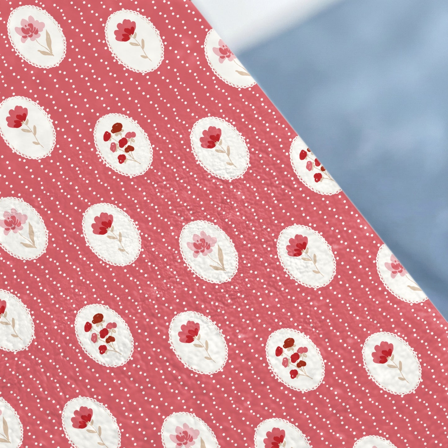 Charming Red Floral and Polka Dot Patterned Fabric