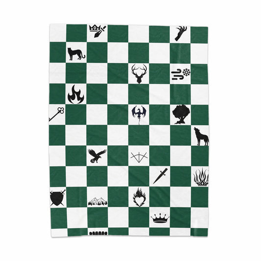 Unique Fantasy Chess Pattern Green and White Blanket
