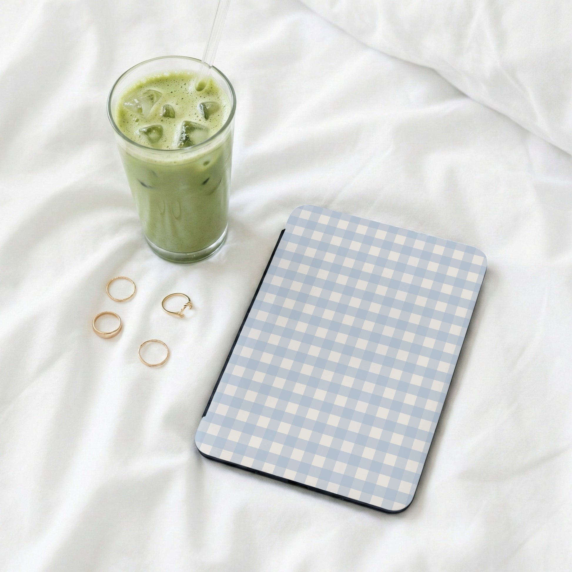 Blue and White Checkered Pattern Tablet Cover