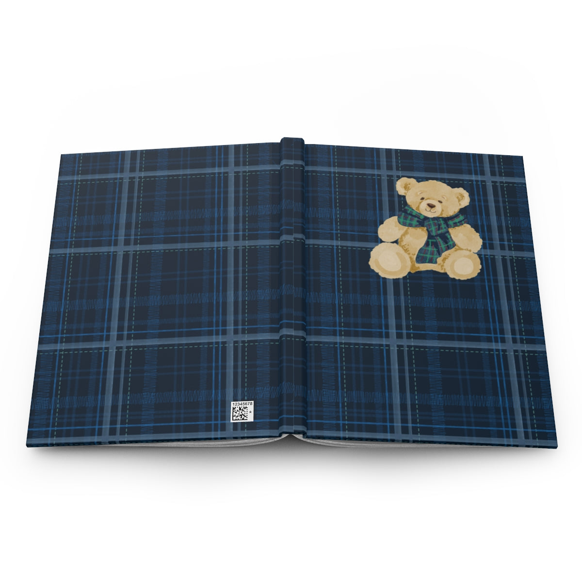 Navy Blue Plaid Journal with Cuddly Bear on Cover
