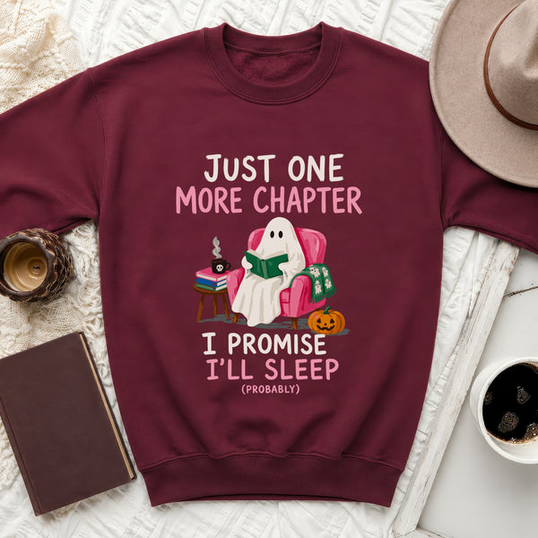 The 'Just One More Chapter' Ghost Sweatshirt in Maroon