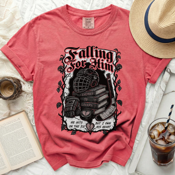 Falling For Him Hockey Romance Tee in Watermelon