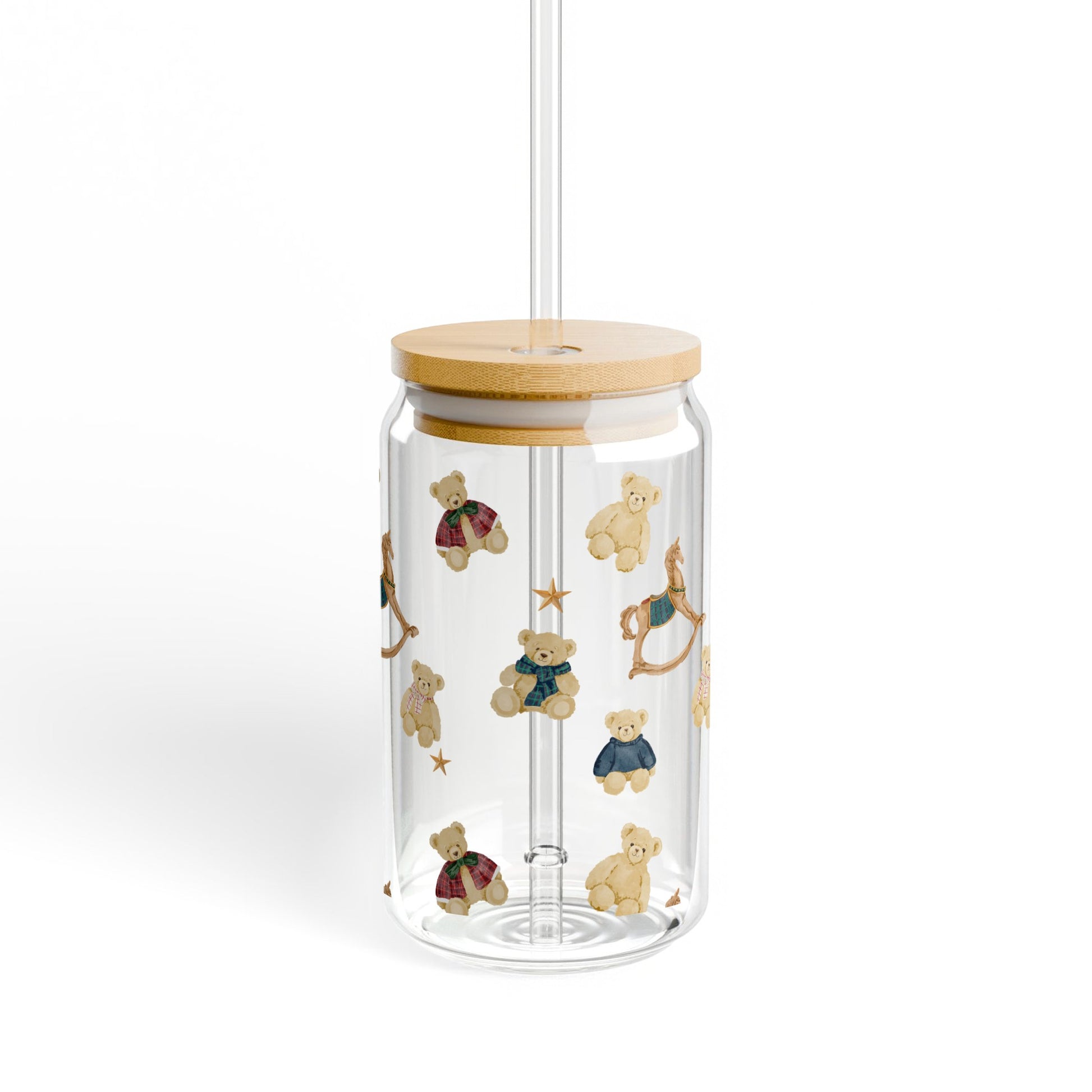 Clear Jar with Cute Teddy Bear Designs Drinkware
