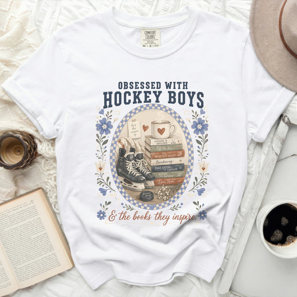 Obsessed With Hockey Boys & Books Tee in White