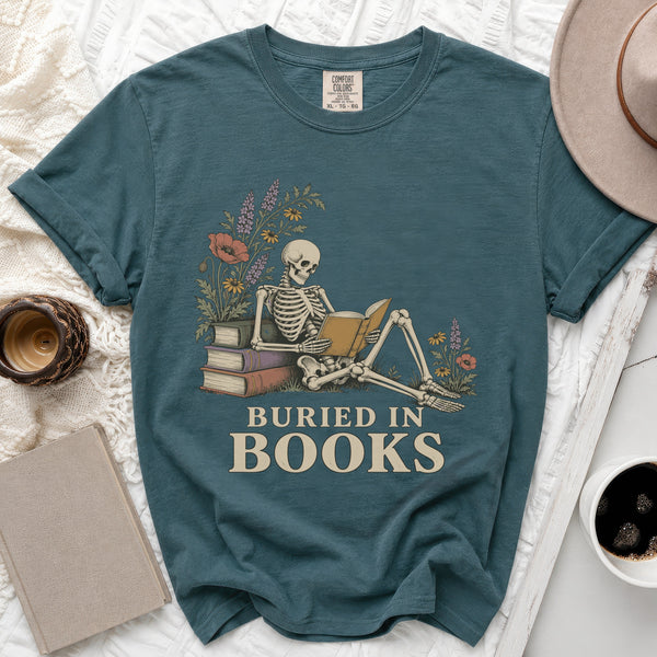 Buried In Books Tee in Blue Spruce