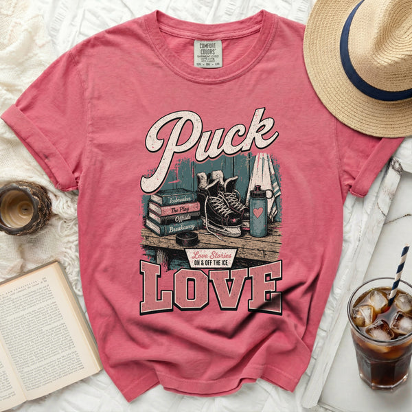 Puck Love Vintage Hockey Story Tee in Crunchberry
