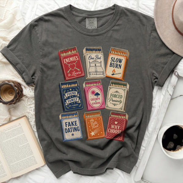 Iconic Romance Trope Matchbox Tee in Pepper