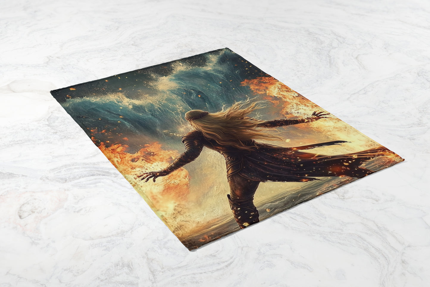 Fantasy Art Blanket with Fiery and Oceanic Elements