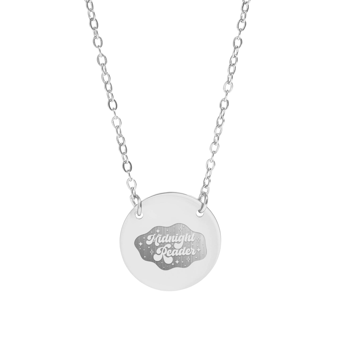 Midnight Reader Engraved Round Pendant Necklace