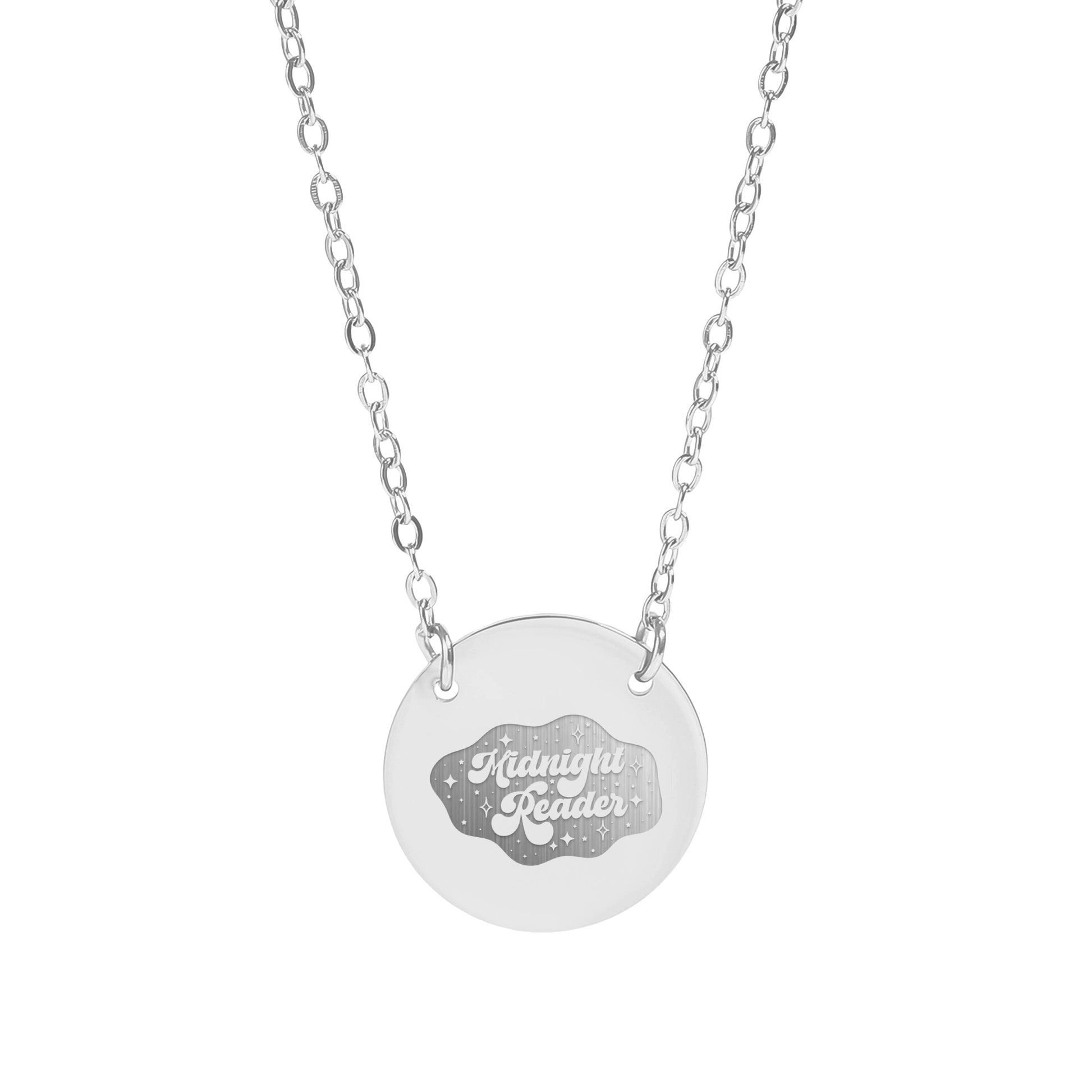 Midnight Reader Engraved Round Pendant Necklace