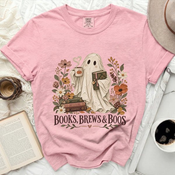 Books Brews Boos Tee in Blossom
