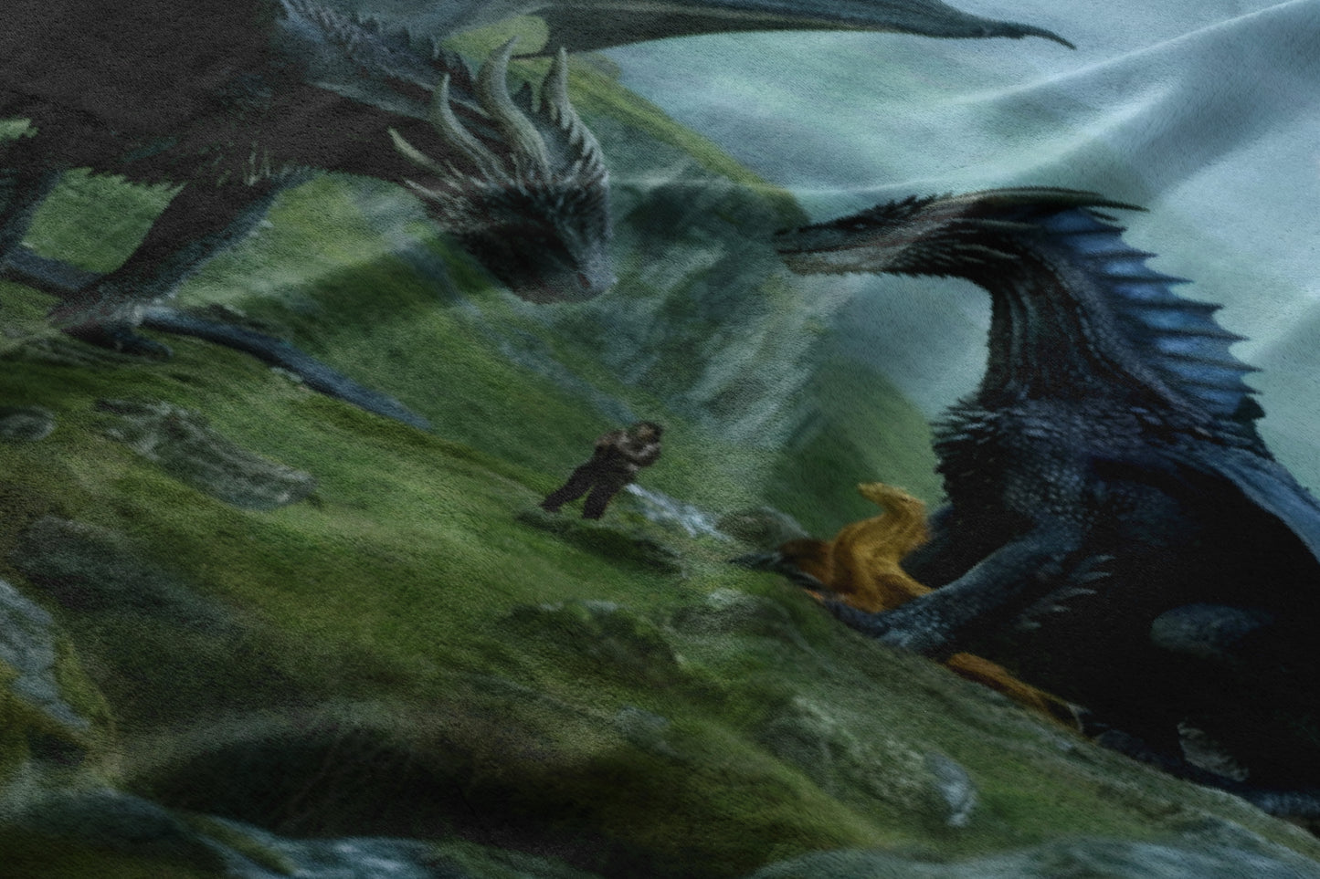 Fantasy Scene with Dragons in Battle Art Print