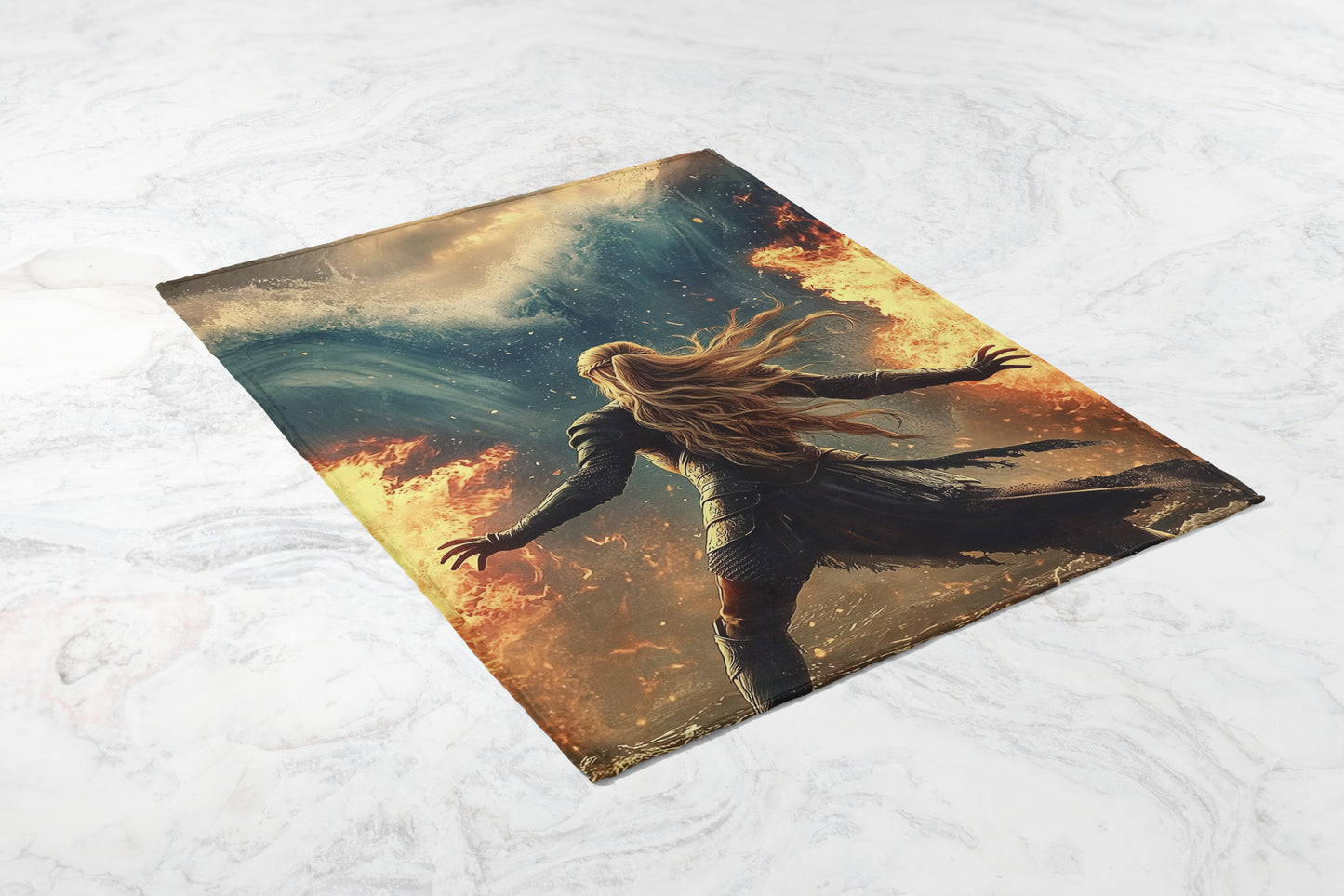 Epic Warrior Facing Fiery Wave Illustration product