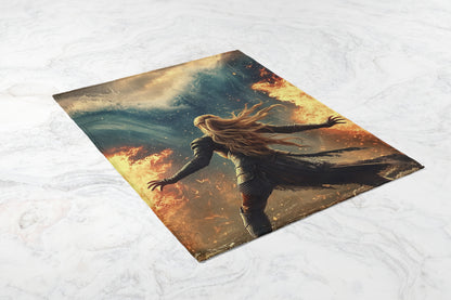 Epic Warrior Facing Fiery Wave Illustration product