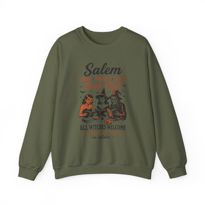 Salem Book Booze Bats Book Club Graphic Print Sweatshirt - MagicMerchEmporium