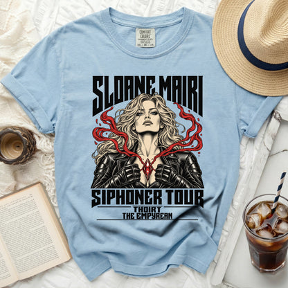 Light blue t-shirt with Sloane Mairi graphic for Siphoner Tour.