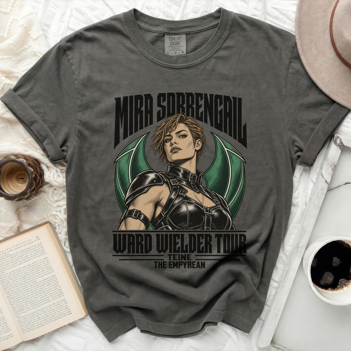 Mira Sorrengail Ward Wielder Tour t-shirt featuring character art and text.