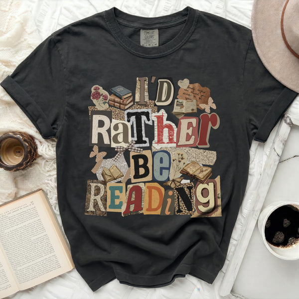 I'd Rather Be Reading Collage Tee in Black